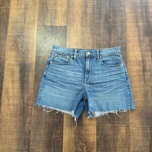 J.Crew High Rise Denim Shorts Juniper Wash Frayed Hem Size 28